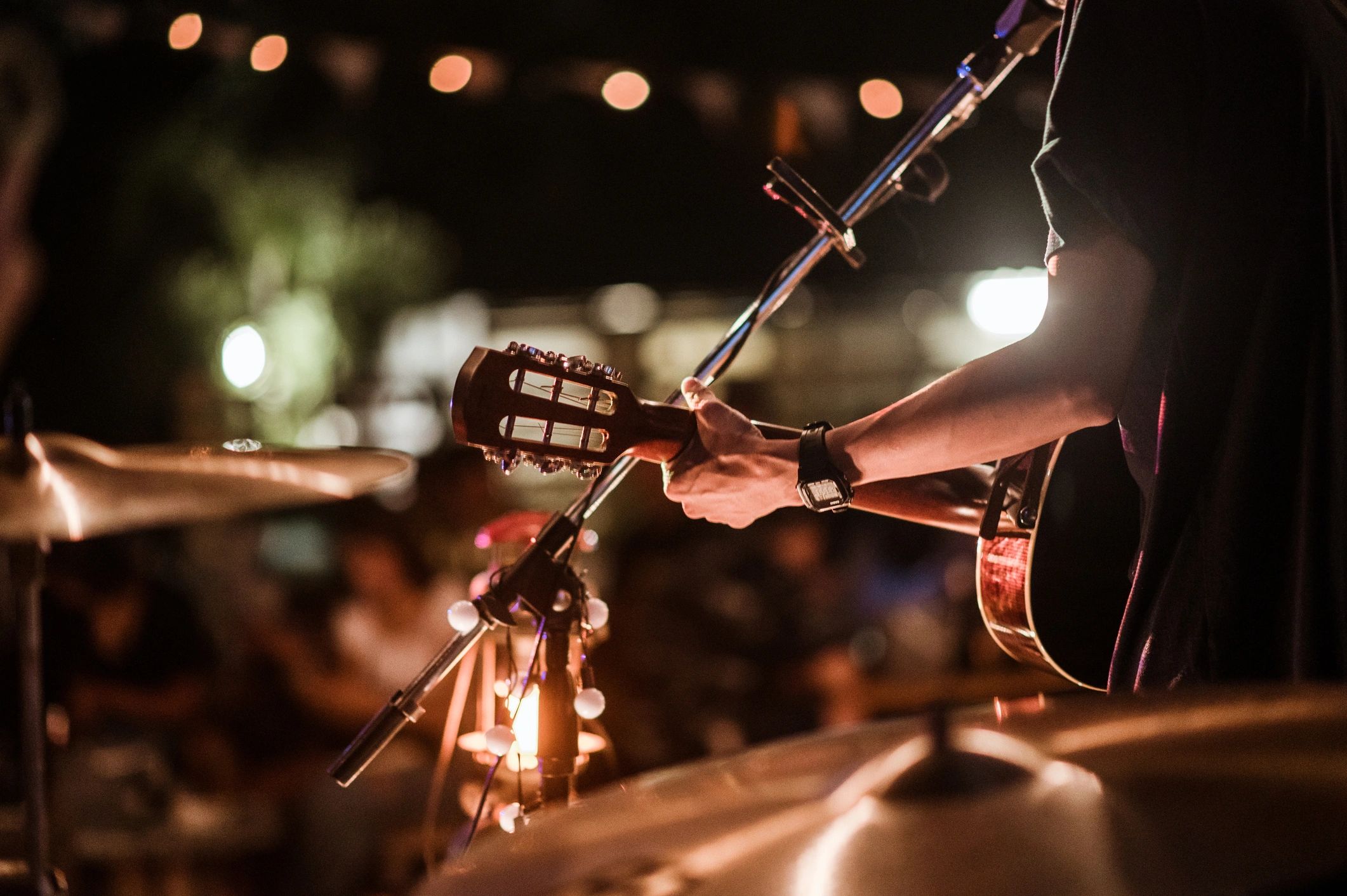 The musicians were playing rock music on stage